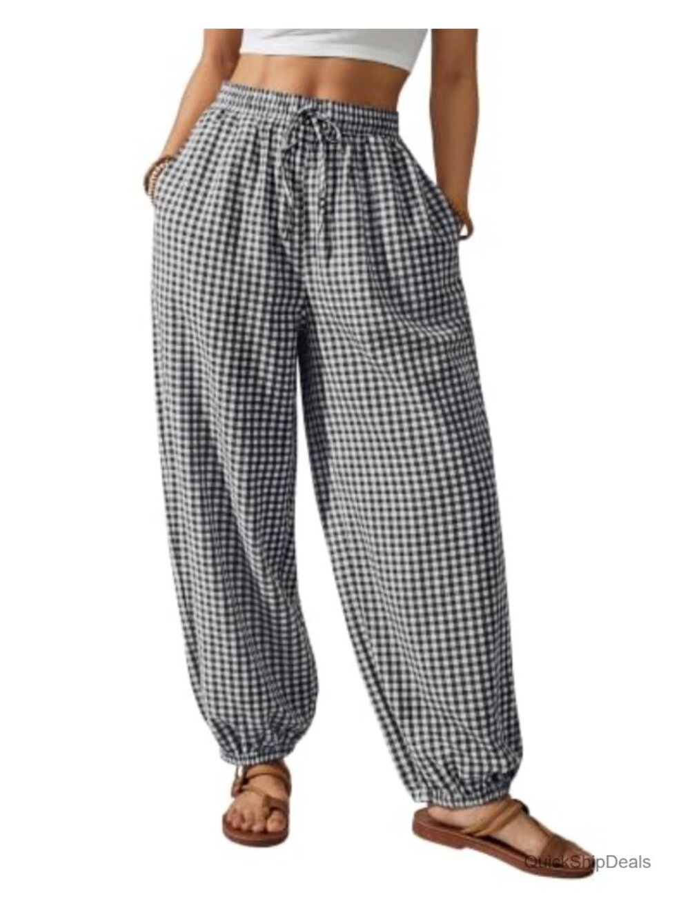 Cotton Harem Pants Women Balloon Trouser Wide Leg Baggy Pants Drawstring